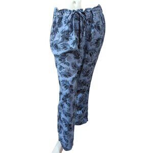Per Se Linen Blend Wide Leg Pants Sz XL Womens Blue Palm Branch with Pockets
